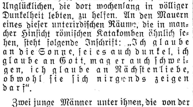Image of a German language newspaper column, in blackletter text, that includes the "I believe in the sun" quotation.